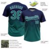 Custom Navy Teal-White 3D Gradient Square Shape Two-Button Unisex Softball Jersey