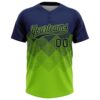 Custom Navy Neon Green 3D Gradient Square Shape Two-Button Unisex Softball Jersey
