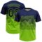 Custom Navy Neon Green 3D Gradient Square Shape Two-Button Unisex Softball Jersey