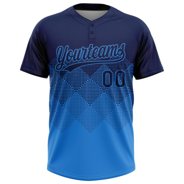 Custom Navy Electric Blue 3D Gradient Square Shape Two-Button Unisex Softball Jersey