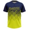 Custom Navy Neon Yellow 3D Gradient Square Shape Two-Button Unisex Softball Jersey