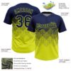 Custom Navy Neon Yellow 3D Gradient Square Shape Two-Button Unisex Softball Jersey