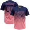 Custom Navy Medium Pink 3D Gradient Square Shape Two-Button Unisex Softball Jersey