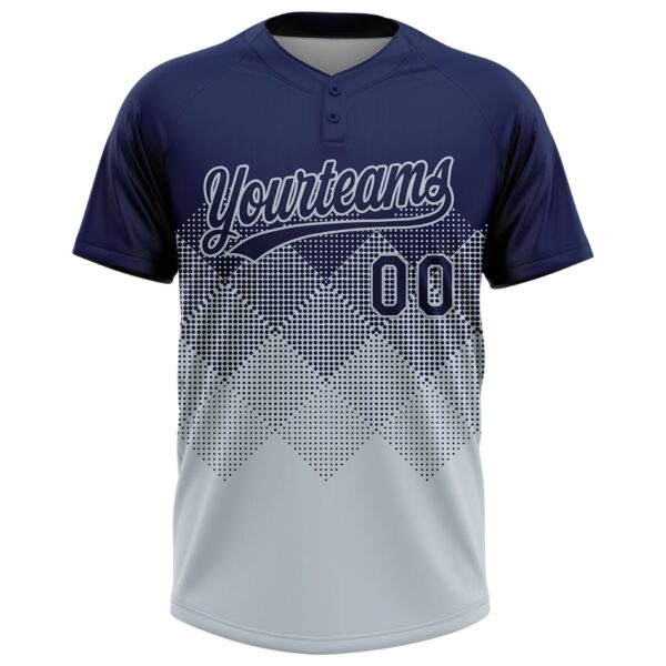 Custom Navy Silver 3D Gradient Square Shape Two-Button Unisex Softball Jersey