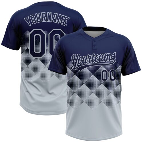 Custom Navy Silver 3D Gradient Square Shape Two-Button Unisex Softball Jersey