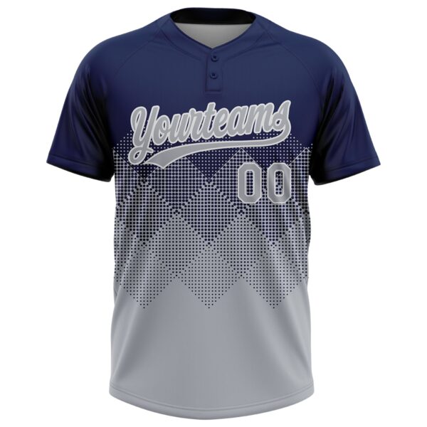Custom Navy Gray-White 3D Gradient Square Shape Two-Button Unisex Softball Jersey