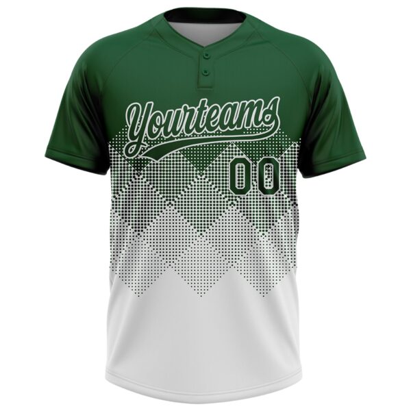 Custom Green White 3D Gradient Square Shape Two-Button Unisex Softball Jersey