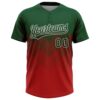 Custom Green Red-White 3D Gradient Square Shape Two-Button Unisex Softball Jersey