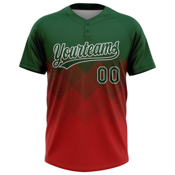 Custom Green Red-White 3D Gradient Square Shape Two-Button Unisex Softball Jersey