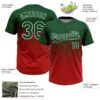Custom Green Red-White 3D Gradient Square Shape Two-Button Unisex Softball Jersey