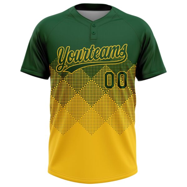 Custom Green Yellow 3D Gradient Square Shape Two-Button Unisex Softball Jersey