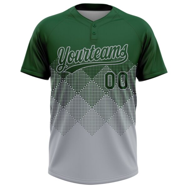 Custom Green Gray 3D Gradient Square Shape Two-Button Unisex Softball Jersey