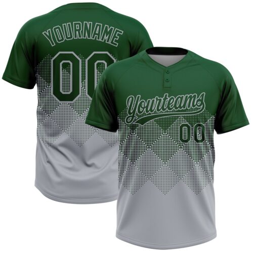 Softball1903 Custom Green Gray 3D Gradient Square Shape Two-Button Unisex Softball Jersey