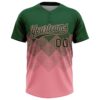 Custom Green Medium Pink 3D Gradient Square Shape Two-Button Unisex Softball Jersey
