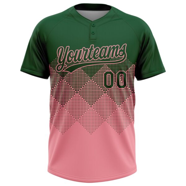Custom Green Medium Pink 3D Gradient Square Shape Two-Button Unisex Softball Jersey