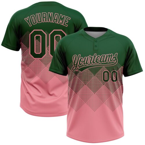 Softball1904 Custom Green Medium Pink 3D Gradient Square Shape Two-Button Unisex Softball Jersey