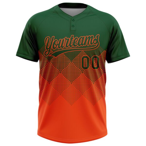 Custom Green Orange 3D Gradient Square Shape Two-Button Unisex Softball Jersey