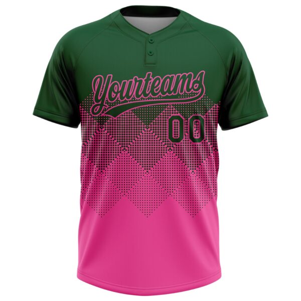 Custom Green Pink 3D Gradient Square Shape Two-Button Unisex Softball Jersey
