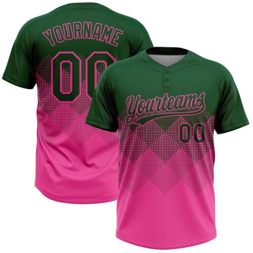 Softball1906 Custom Green Pink 3D Gradient Square Shape Two-Button Unisex Softball Jersey