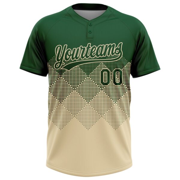 Custom Green Cream 3D Gradient Square Shape Two-Button Unisex Softball Jersey