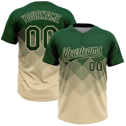 Softball1907 Custom Green Cream 3D Gradient Square Shape Two-Button Unisex Softball Jersey