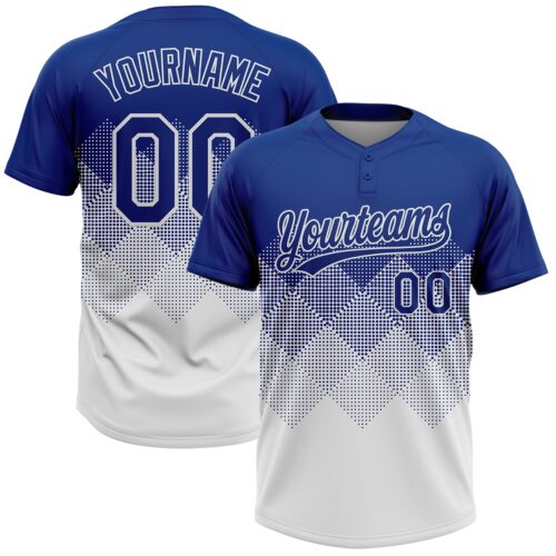Softball1908 Custom Royal White 3D Gradient Square Shape Two-Button Unisex Softball Jersey