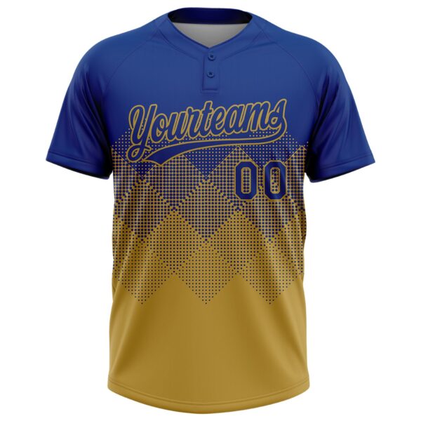 Custom Royal Old Gold 3D Gradient Square Shape Two-Button Unisex Softball Jersey