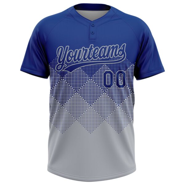 Custom Royal Gray 3D Gradient Square Shape Two-Button Unisex Softball Jersey