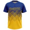 Custom Royal Yellow 3D Gradient Square Shape Two-Button Unisex Softball Jersey