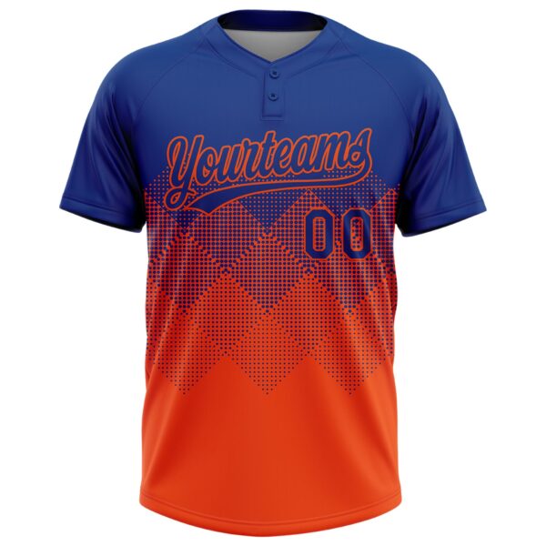 Custom Royal Orange 3D Gradient Square Shape Two-Button Unisex Softball Jersey