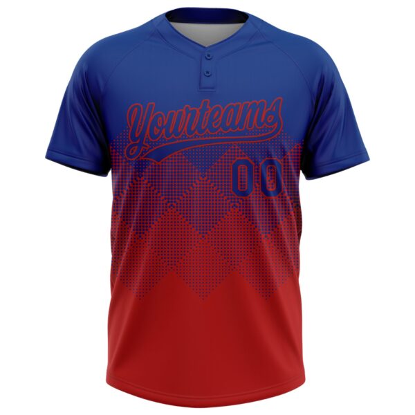 Custom Royal Red 3D Gradient Square Shape Two-Button Unisex Softball Jersey