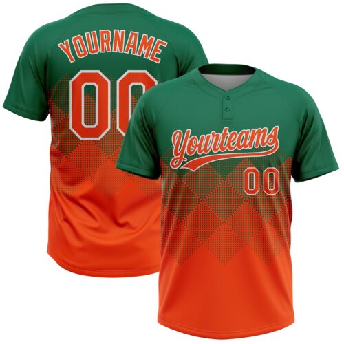 Softball1916 Custom Kelly Green Orange-White 3D Gradient Square Shape Two-Button Unisex Softball Jersey