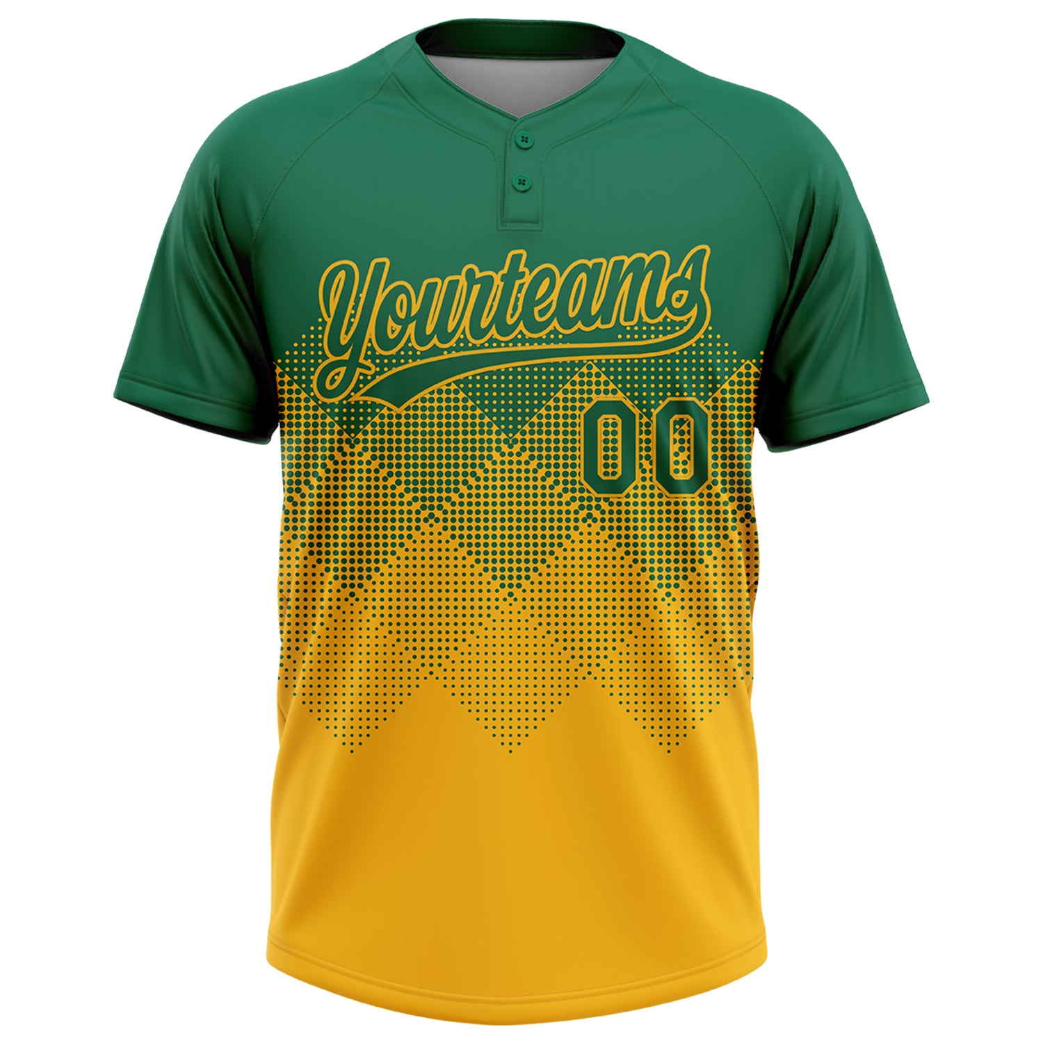 Custom Kelly Green Gold 3D Gradient Square Shape Two-Button Unisex Softball Jersey