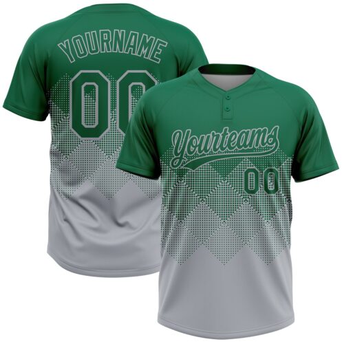 Custom Kelly Green Gray 3D Gradient Square Shape Two-Button Unisex Softball Jersey