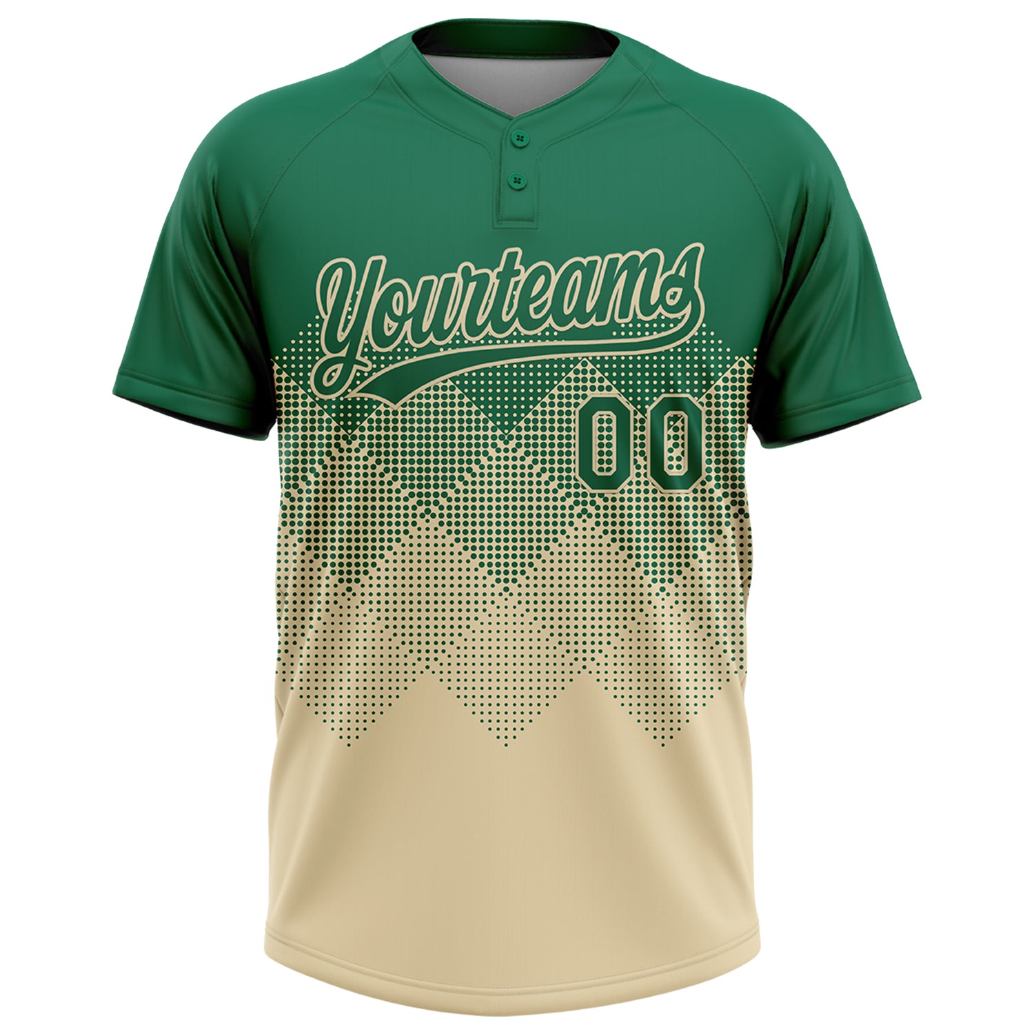 Custom Kelly Green Cream 3D Gradient Square Shape Two-Button Unisex Softball Jersey