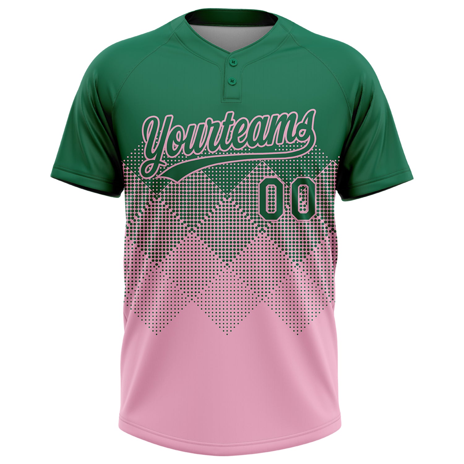 Custom Kelly Green Light Pink 3D Gradient Square Shape Two-Button Unisex Softball Jersey