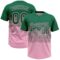 Custom Kelly Green Light Pink 3D Gradient Square Shape Two-Button Unisex Softball Jersey