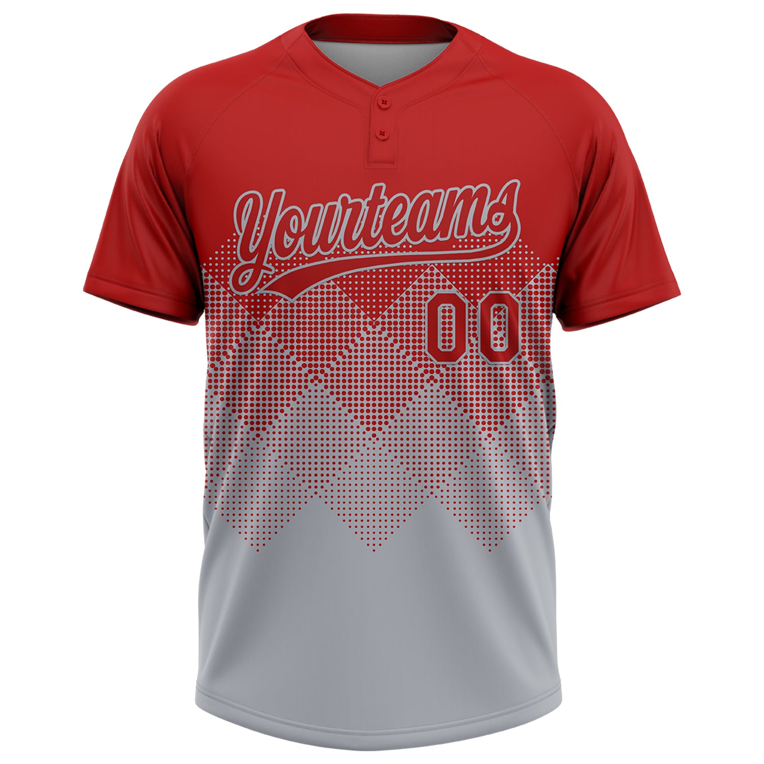 Custom Red Gray 3D Gradient Square Shape Two-Button Unisex Softball Jersey