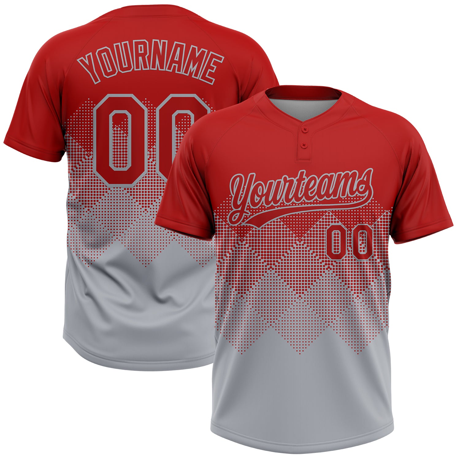 Custom Red Gray 3D Gradient Square Shape Two-Button Unisex Softball Jersey