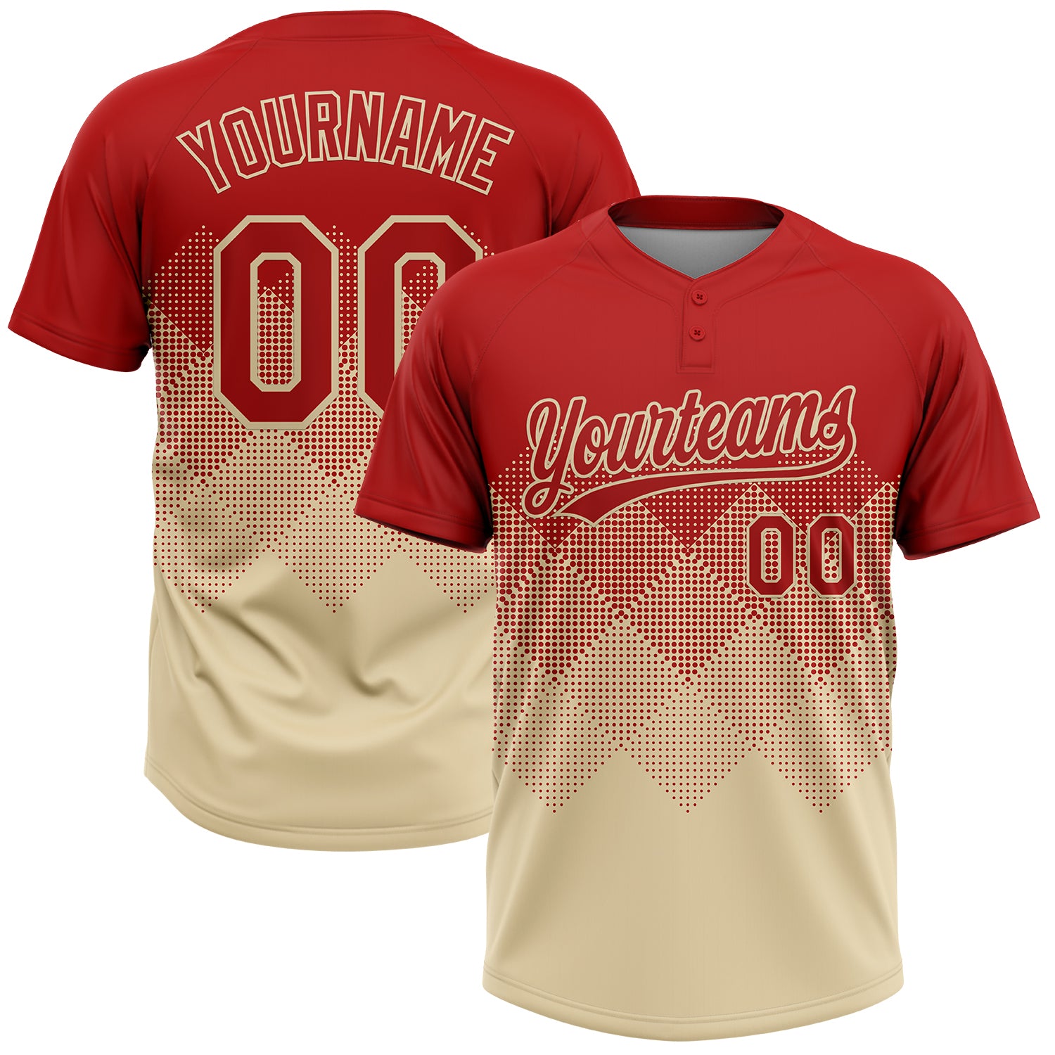 Softball1931 Custom Red Cream 3D Gradient Square Shape Two-Button Unisex Softball Jersey