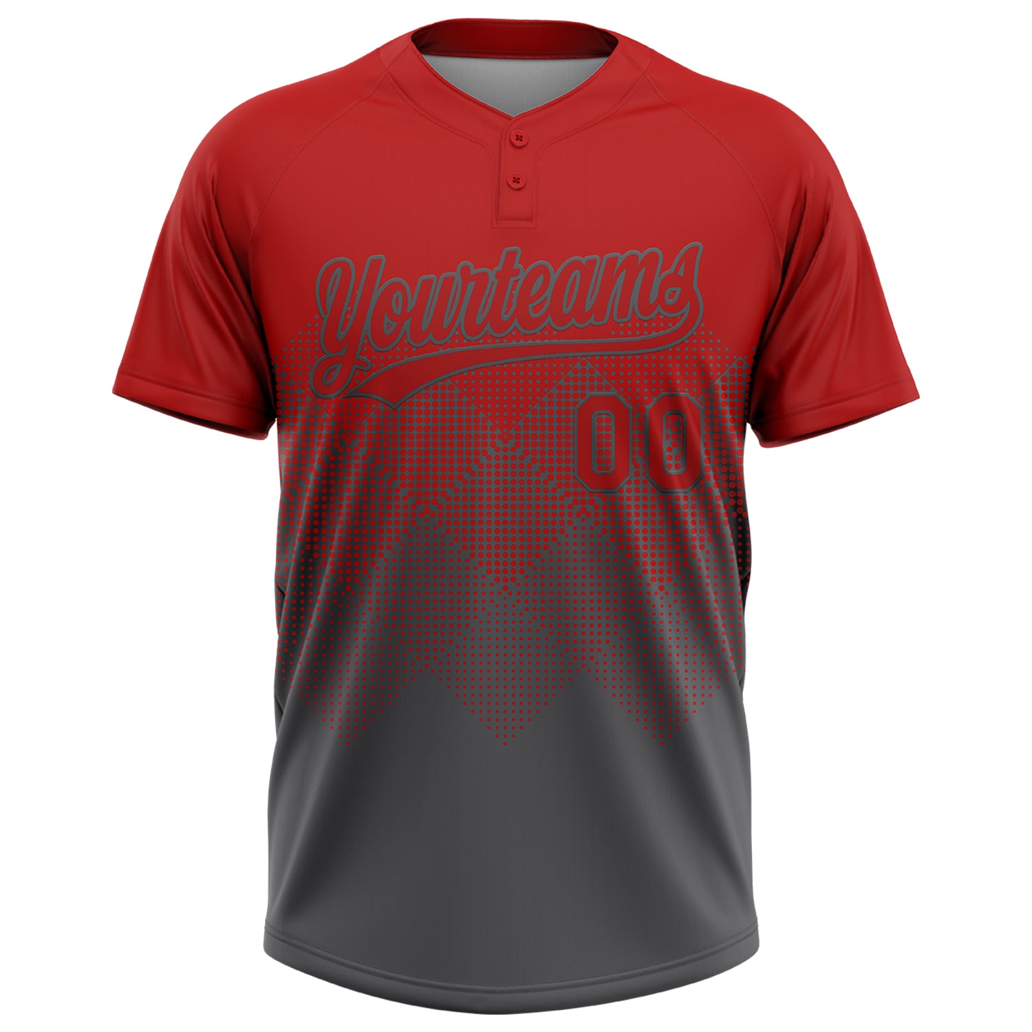 Custom Red Steel Gray 3D Gradient Square Shape Two-Button Unisex Softball Jersey