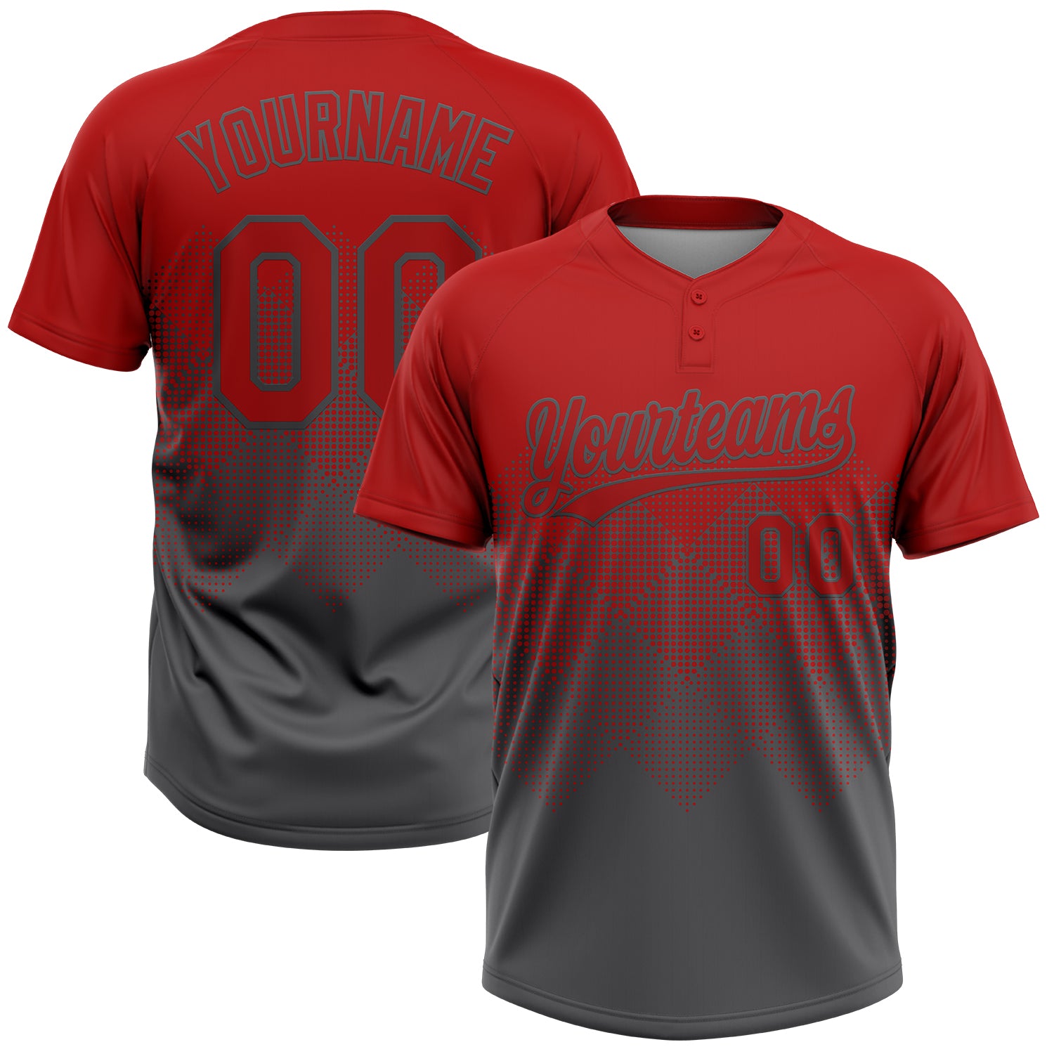 Softball1932 Custom Red Steel Gray 3D Gradient Square Shape Two-Button Unisex Softball Jersey