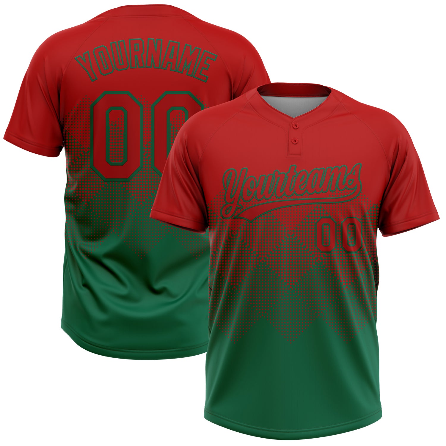 Softball1933 Custom Red Kelly Green 3D Gradient Square Shape Two-Button Unisex Softball Jersey