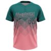Custom Teal Medium Pink 3D Gradient Square Shape Two-Button Unisex Softball Jersey