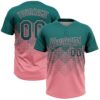 Custom Teal Medium Pink 3D Gradient Square Shape Two-Button Unisex Softball Jersey