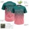 Custom Teal Medium Pink 3D Gradient Square Shape Two-Button Unisex Softball Jersey