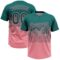 Custom Teal Medium Pink 3D Gradient Square Shape Two-Button Unisex Softball Jersey