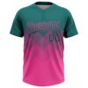 Custom Teal Pink 3D Gradient Square Shape Two-Button Unisex Softball Jersey