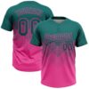 Custom Teal Pink 3D Gradient Square Shape Two-Button Unisex Softball Jersey