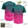 Custom Teal Pink 3D Gradient Square Shape Two-Button Unisex Softball Jersey